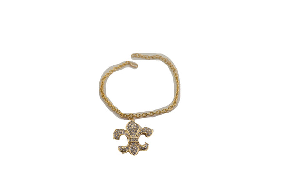 Brand New Women Gold Boot Chain Bracelet Western Shoe Anklet Fleur De Lis Lily Bling Charm