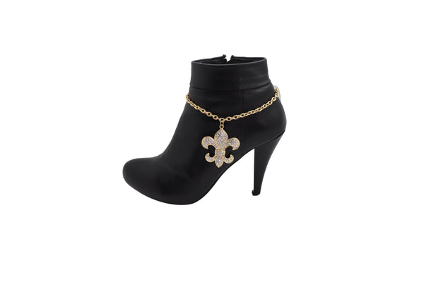 Brand New Women Gold Boot Chain Bracelet Western Shoe Anklet Fleur De Lis Lily Bling Charm