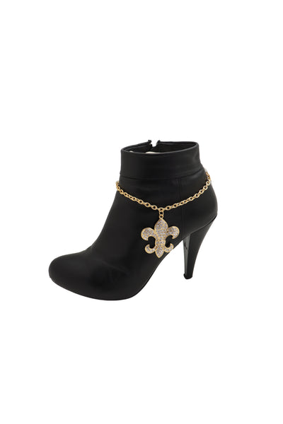 Brand New Women Gold Boot Chain Bracelet Western Shoe Anklet Fleur De Lis Lily Bling Charm