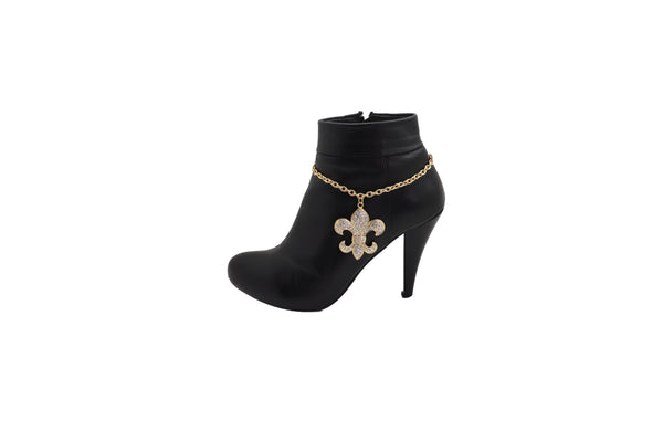 Brand New Women Gold Boot Chain Bracelet Western Shoe Anklet Fleur De Lis Lily Bling Charm