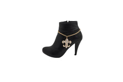 Gold Boot Chain Bracelet Western Shoe Anklet Fleur De Lis Lily Bling Charm