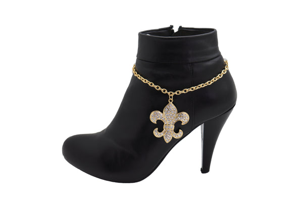 Brand New Women Gold Boot Chain Bracelet Western Shoe Anklet Fleur De Lis Lily Bling Charm