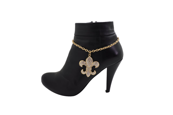 Brand New Women Gold Boot Chain Bracelet Western Shoe Anklet Fleur De Lis Lily Bling Charm
