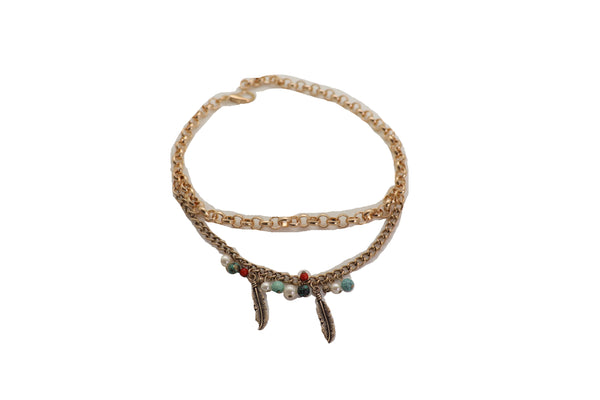 Brand New Women Gold Metal Chain Boot Bracelet Shoe Ethnic Indian Feather Charm Anklet