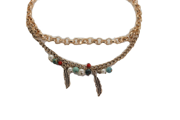 Brand New Women Gold Metal Chain Boot Bracelet Shoe Ethnic Indian Feather Charm Anklet