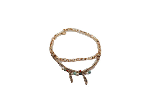 Brand New Women Gold Metal Chain Boot Bracelet Shoe Ethnic Indian Feather Charm Anklet