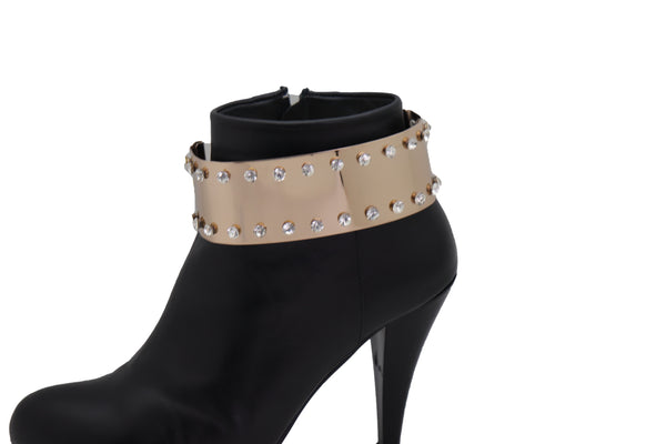Brand New Women Gold Metal Bling Plate Chain Boot Bracelet Strap Shoe Charm Anklet Band