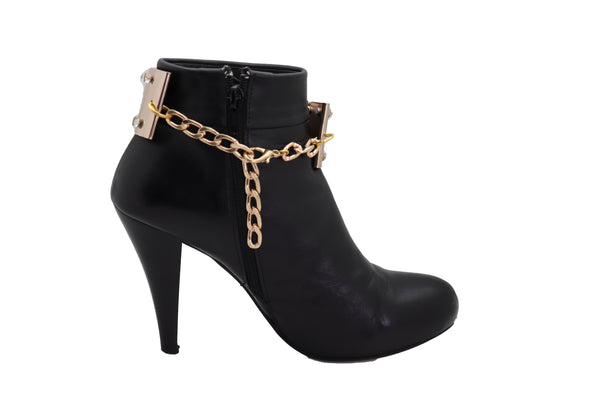 Brand New Women Gold Metal Bling Plate Chain Boot Bracelet Strap Shoe Charm Anklet Band
