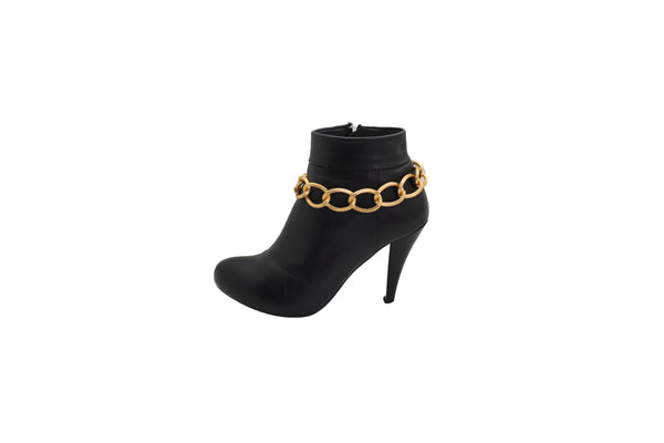 Brand New Women Gold Metal Textured Chain Chunky Links Boot Bracelet Shoe Fashion Jewelry