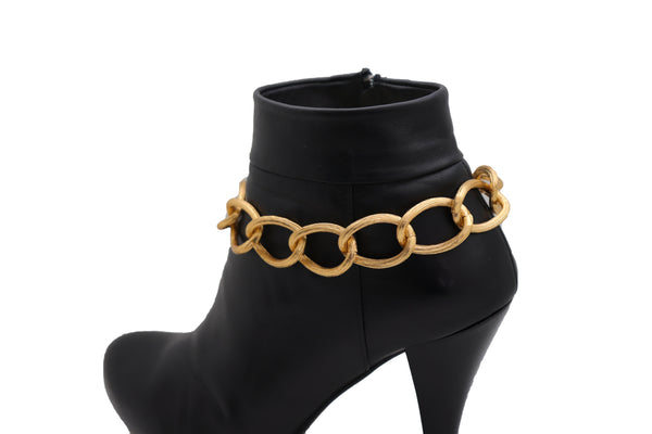 Brand New Women Gold Metal Textured Chain Chunky Links Boot Bracelet Shoe Fashion Jewelry
