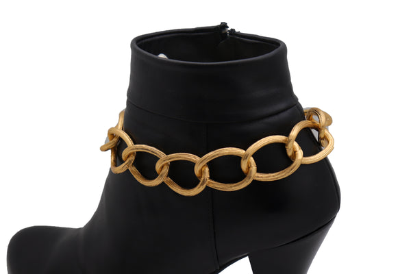 Brand New Women Gold Metal Textured Chain Chunky Links Boot Bracelet Shoe Fashion Jewelry