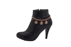 Rose Gold Color Metal Chain Boot Bracelet Anklet Shoe Ethnic Coin Charm