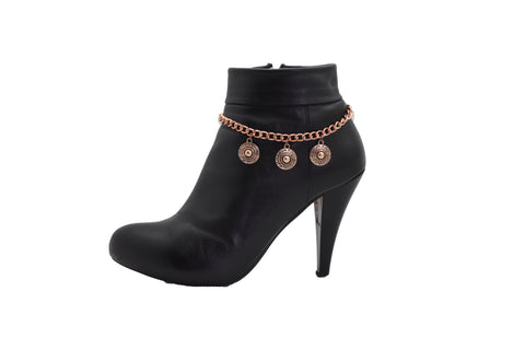 Brand New Women Rose Gold Color Metal Chain Boot Bracelet Anklet Shoe Ethnic Coin Charm