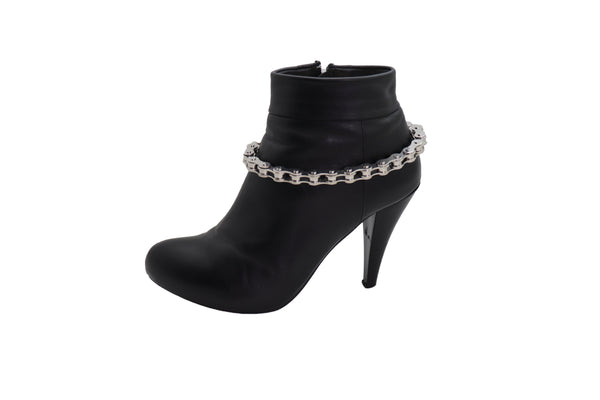 Brand New Women Silver Metal Chain Thick Motorcycle Links Western Boot Bracelet Charm Shoe