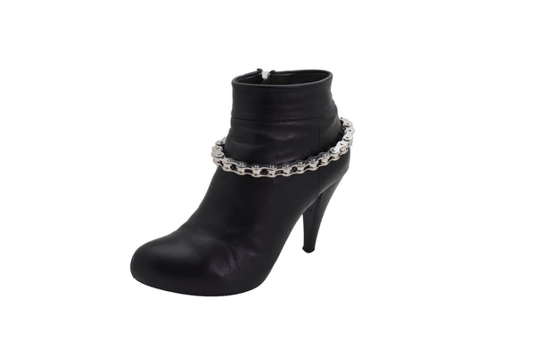 Brand New Women Silver Metal Chain Thick Motorcycle Links Western Boot Bracelet Charm Shoe
