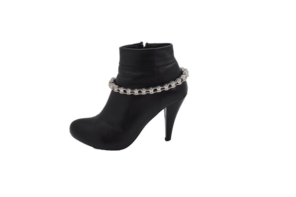 Brand New Women Silver Metal Chain Thick Motorcycle Links Western Boot Bracelet Charm Shoe