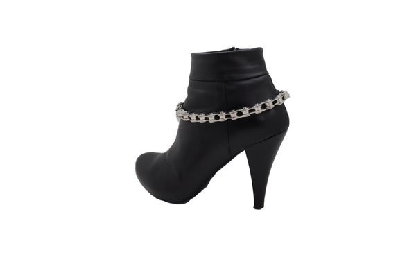 Brand New Women Silver Metal Chain Thick Motorcycle Links Western Boot Bracelet Charm Shoe