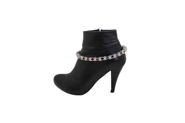 Brand New Women Silver Metal Chain Thick Motorcycle Links Western Boot Bracelet Charm Shoe