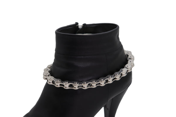Brand New Women Silver Metal Chain Thick Motorcycle Links Western Boot Bracelet Charm Shoe