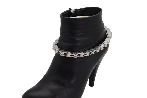 Brand New Women Silver Metal Chain Thick Motorcycle Links Western Boot Bracelet Charm Shoe