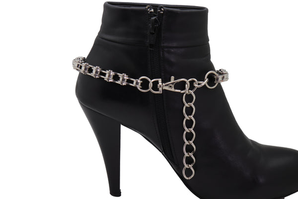 Brand New Women Silver Metal Chain Thick Motorcycle Links Western Boot Bracelet Charm Shoe