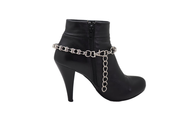Brand New Women Silver Metal Chain Thick Motorcycle Links Western Boot Bracelet Charm Shoe