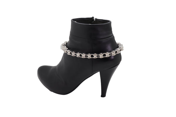 Brand New Women Silver Metal Chain Thick Motorcycle Links Western Boot Bracelet Charm Shoe
