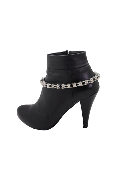 Brand New Women Silver Metal Chain Thick Motorcycle Links Western Boot Bracelet Charm Shoe