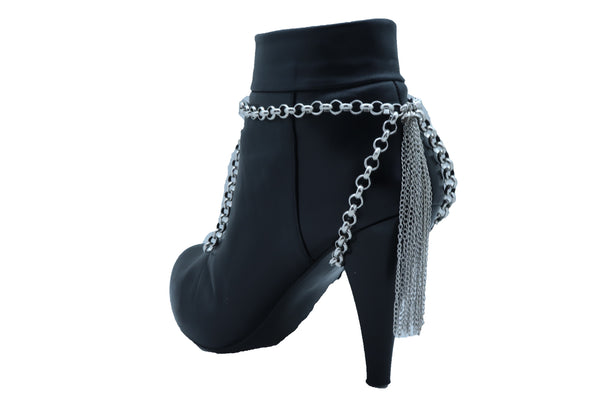 Brand New Women Silver Metal Chain Boot Bracelet Shoe Charm Wrap Around Tassel Fringes