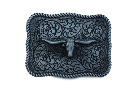 Brand New Men Buckle Silver Metal Bull Square Western Fashion Filigree Texas Long Horn Cow