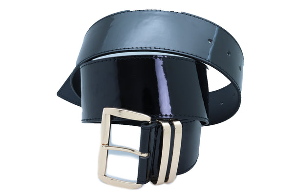 Brand New Women Black Faux Leather Wide Fashion Belt Gold Metal Bling Buckle Size M L XL