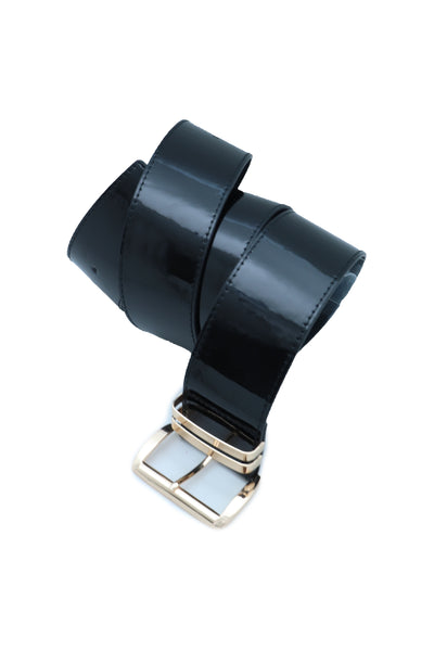 Brand New Women Black Faux Leather Wide Fashion Belt Gold Metal Bling Buckle Size M L XL