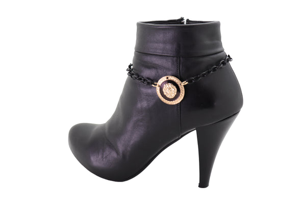 Brand New Women Black Metal Chain Boot Bracelet Shoe Anklet Gold Lion Charm