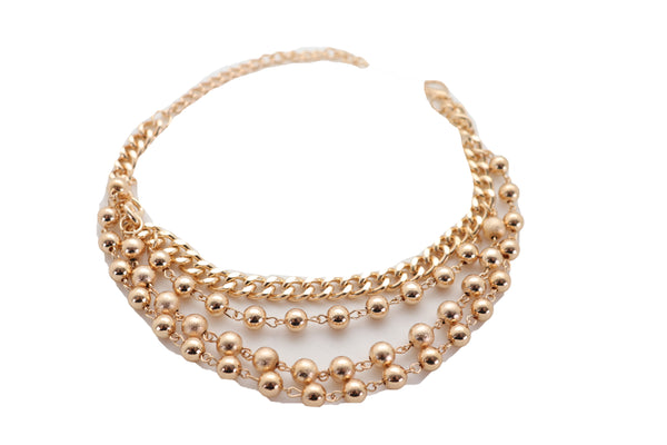 Brand New Women Gold Metal Chain Boot Bracelet Shoe Anklet Ball Waves Charm