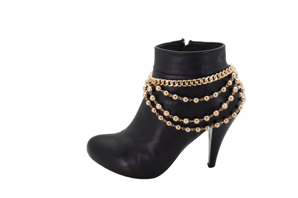 Brand New Women Gold Metal Chain Boot Bracelet Shoe Anklet Ball Waves Charm
