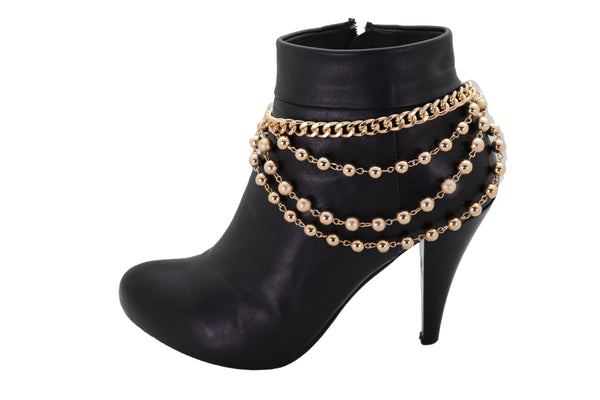 Brand New Women Gold Metal Chain Boot Bracelet Shoe Anklet Ball Waves Charm