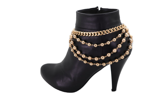 Brand New Women Gold Metal Chain Boot Bracelet Shoe Anklet Ball Waves Charm