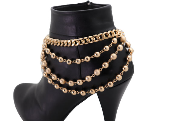 Brand New Women Gold Metal Chain Boot Bracelet Shoe Anklet Ball Waves Charm