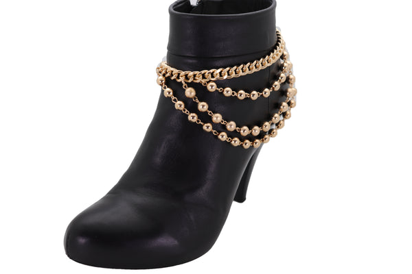Brand New Women Gold Metal Chain Boot Bracelet Shoe Anklet Ball Waves Charm