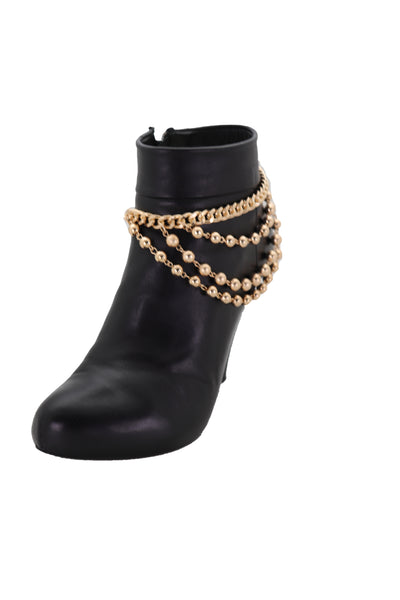 Brand New Women Gold Metal Chain Boot Bracelet Shoe Anklet Ball Waves Charm