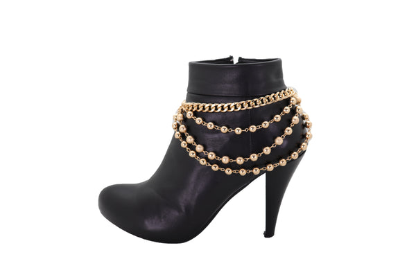 Brand New Women Gold Metal Chain Boot Bracelet Shoe Anklet Ball Waves Charm