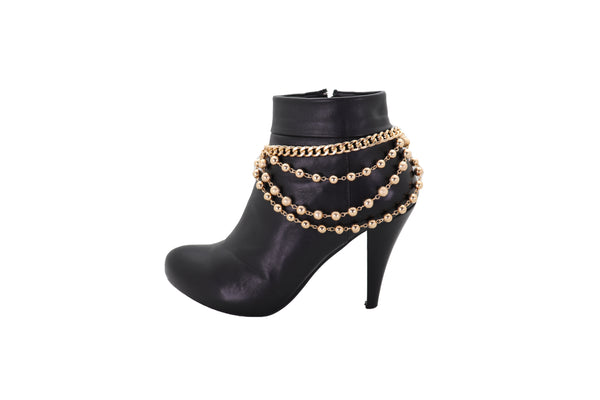 Brand New Women Gold Metal Chain Boot Bracelet Shoe Anklet Ball Waves Charm