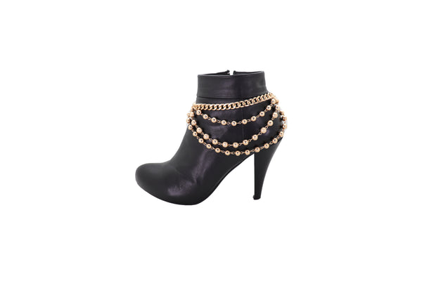 Brand New Women Gold Metal Chain Boot Bracelet Shoe Anklet Ball Waves Charm