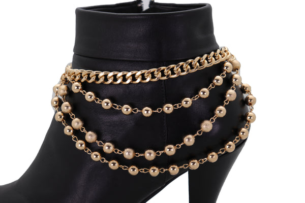 Brand New Women Gold Metal Chain Boot Bracelet Shoe Anklet Ball Waves Charm