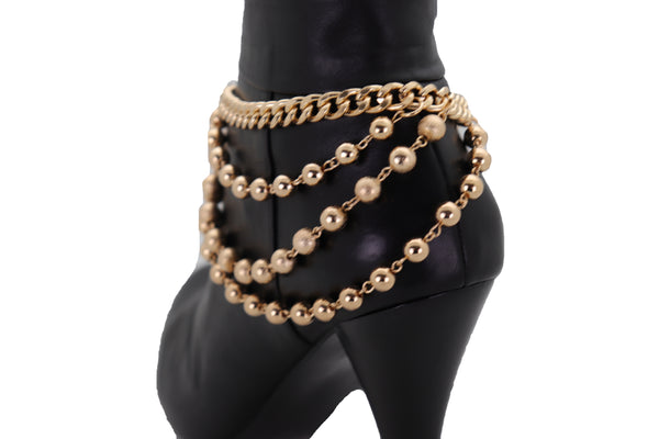 Brand New Women Gold Metal Chain Boot Bracelet Shoe Anklet Ball Waves Charm