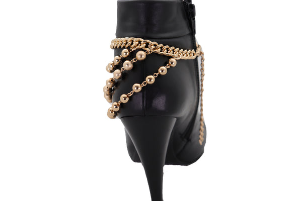 Brand New Women Gold Metal Chain Boot Bracelet Shoe Anklet Ball Waves Charm