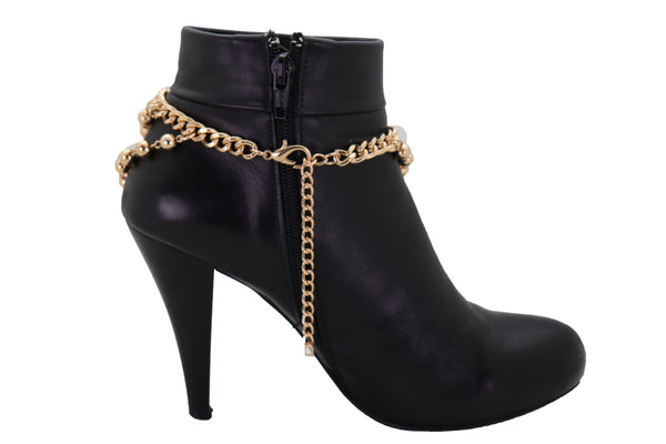 Brand New Women Gold Metal Chain Boot Bracelet Shoe Anklet Ball Waves Charm