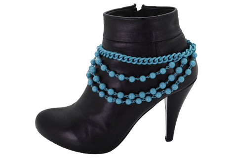 Brand New Women Turquoise Baby Blue Metal Boot Chain Bracelet Shoe Anklet Ball Waves Charm