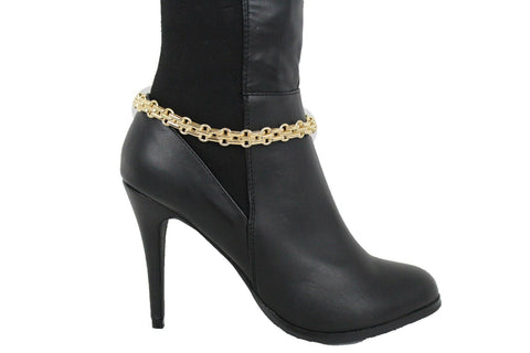 Women Boot Gold Metal Chain Links Bracelet Shoe Anklet Bling Classic Look Charm Style Look