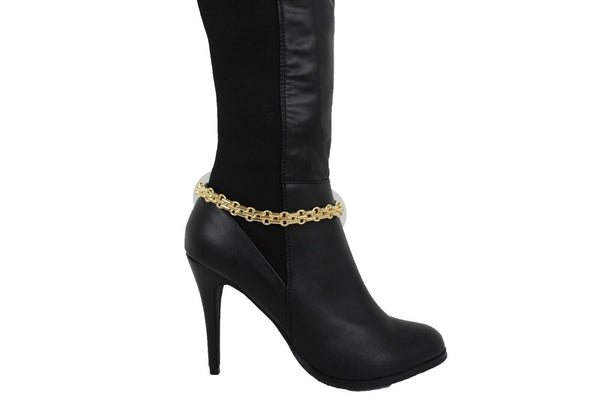 Women Boot Gold Metal Chain Links Bracelet Shoe Anklet Bling Classic Look Charm Style Look